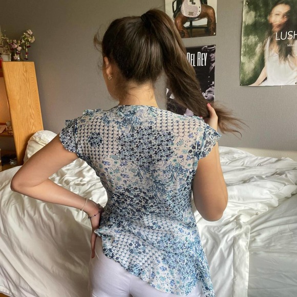 Vintage floral print mesh tank top in baby blue (S-M) - Picture 4 of 7